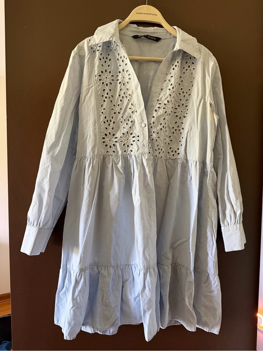 Zara Light Blue Eyelet Shirt Dress